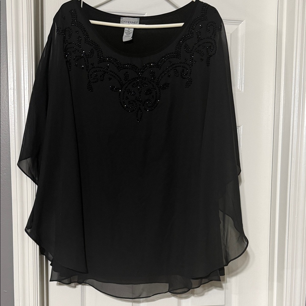Catherines Elegant Black Beaded Blouse